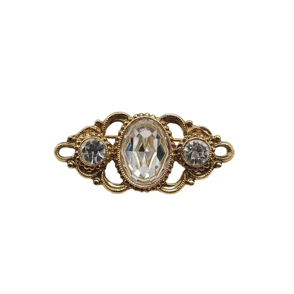 Vintage 1928 Collection Gold Tone Clear Rhinestone Brooch Pin Victorian Revival